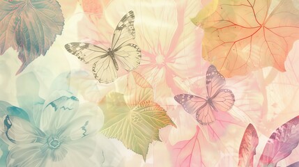 Pastel Botanical Artistic Collage with Flowers & Butterflies