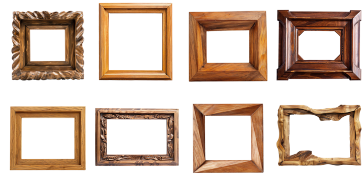 Wooden blank frame isolated on background, modern and classic border frame for mock up.