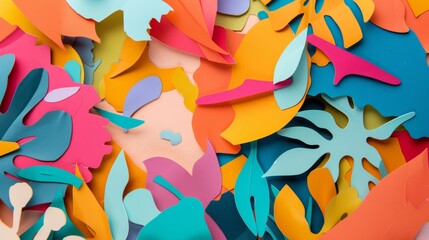 Vibrant Paper Cutouts in Colorful Collage Background AI Generated.