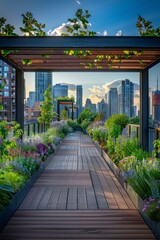 Professional Photography of an Urban Rooftop Garden Oasis, Generative AI