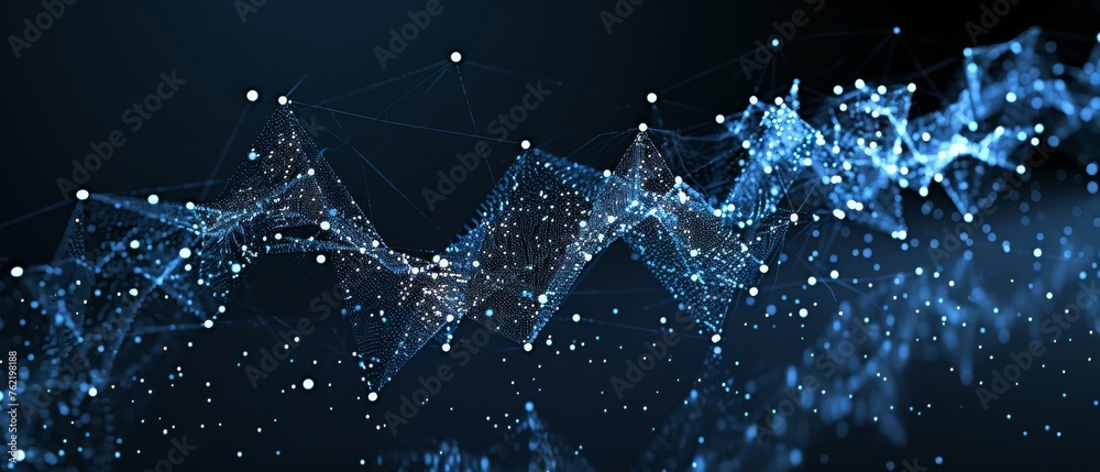Aufkleber Dark blue abstract cyberspace background with abstract wave shape on low-polygonal triangular background for design on cyberspace, big data, metaverse, network security, data transfer.