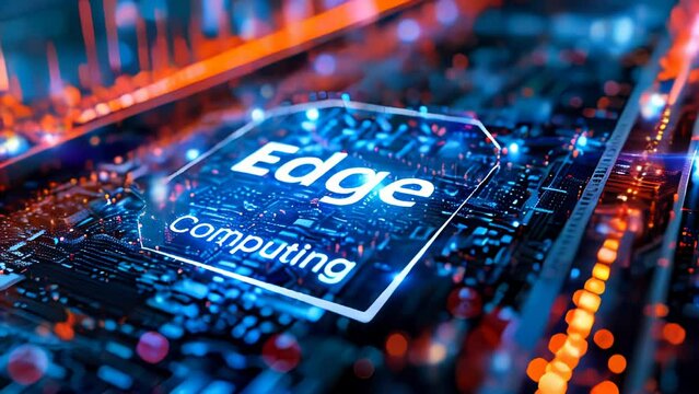 Edge Computing concept highlighted on a motherboard, illustrating advanced data processing technology at the networks periphery for speed