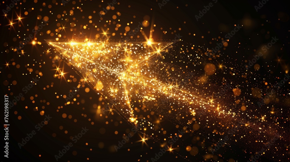 Leinwandbilder a low poly illustration of the arrow up with a golden dust effect. sparkle stardust on a dark backgr