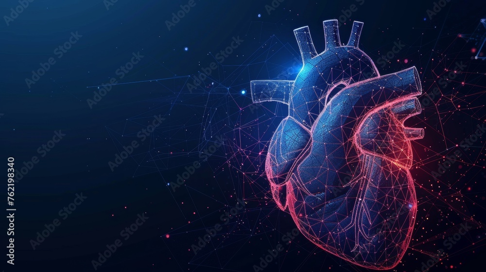 Poster Medical medical concept. Low poly design. Geometric background. Wireframe connection structure. Modern animated 3D graphic.  illustration.