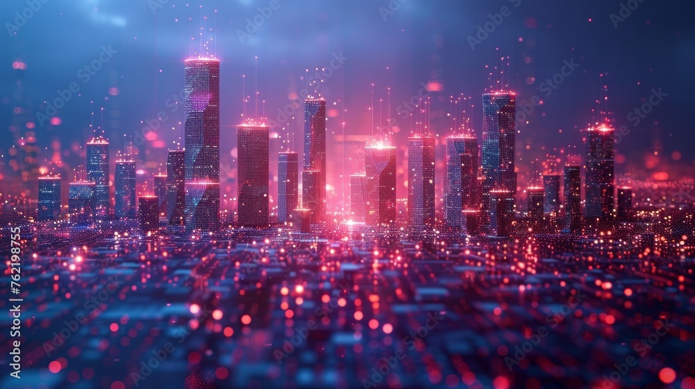 Poster An intelligent building or smart city. Low poly wireframe. Automation in buildings with computer networking illustrations. Management system or thematic background. Plexus lines and points in