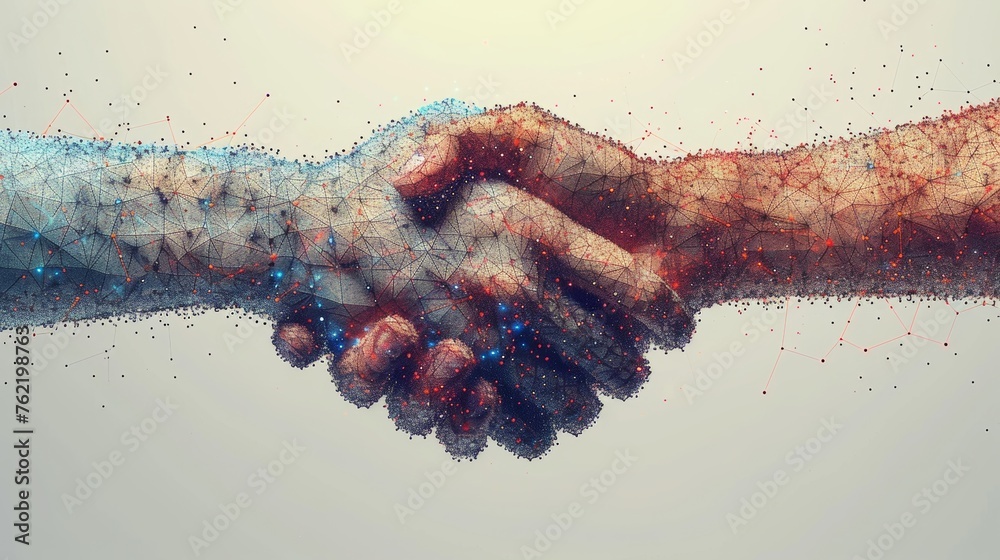Aufkleber a handshake is shown here in a low poly wireframe with a gesture hand. a business symbol is shown wi