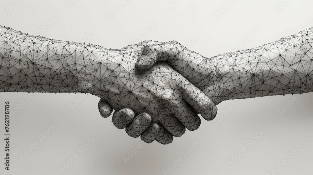 Aufkleber Symbolic gesture hands. Abstract illustration isolated on white background. Low poly wireframe. Plexus lines and points in silhouette. 3D illustration with hi-tech features.