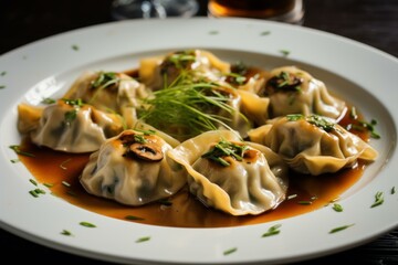 Chinese Plate dumplings. Fresh cuisine snack. Generate Ai