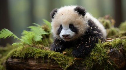 Obraz premium Panda Bear Sitting on Tree Branch