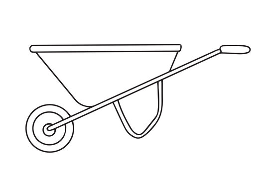 recommend clip art: Wheelbarrow for the garden icon. Vector Illustration of Black Line Garden Wheelbarrow Doodle. Hand wheelbarrow for gardening and construction tools isolated on white background. Vector 