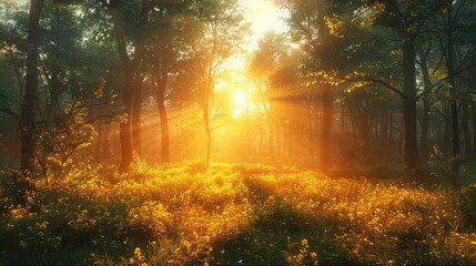 Forest with bright sun