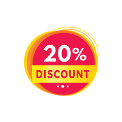 20 percent discount red label icon for sale promotion, advertising, vector. Flat design template for banner.