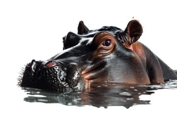 Hippo soaking in water on a transparent background