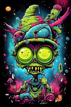 Alien creature in outer space. Doodle drawing in style of pop art. Ai Generative