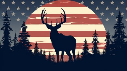 Deer Standing in Front of American Flag