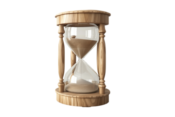 Wooden hourglass with flowing sand isolated on transparent background