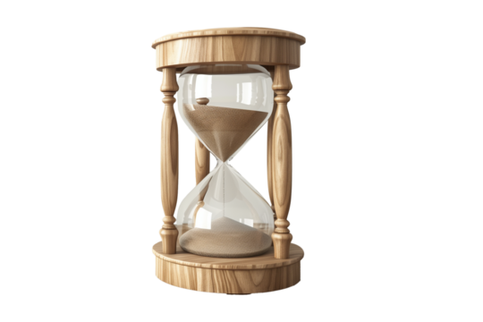 Wooden hourglass with flowing sand isolated on transparent background - Powered by Adobe