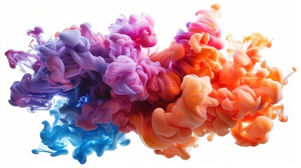 Colorful liquid ink splash abstract background. Artistic rainbow paint collage mix flow drip. Fluid color wave yellow, red, orange, green, blue, purple, white. Vibrant cloud motion header concept.
