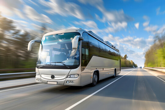 Reisebus auf der Autobahn: Komfortable Busreise mit Blick auf die Stra&szlig;e