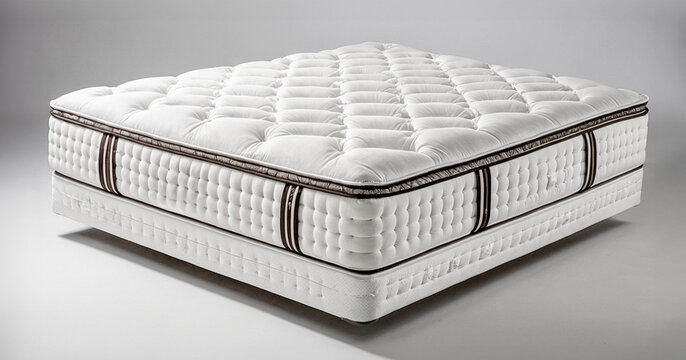 White luxury pocket sprung, spring mattress with soft memory foam. Orthopedic or hypoallergenic mattress