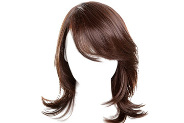 Stylish hair wig with trendy design isolated on background, front view, fashionable hairstyle concept.