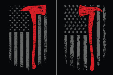 Fire Fighter Axe With American Grunge Flag
