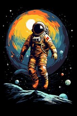Naklejka premium Astronaut on an alien planet. Futuristic space exploration concept. Poster design. Ai Generative