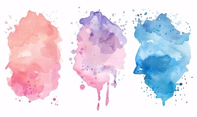 Set of pastel watercolors with splash and stain effects