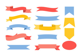 Set of ribbons and frames. Template for decorating posters and cards. Vector. Bow and tie. Retro trendy modern stickers. White background. Isolated