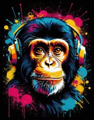 Colorfully drawn monkey design for T-shirt