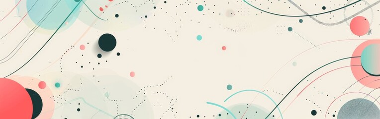 This abstract painting features various sizes of circles and dots dispersed on a white background. The circles and dots create a dynamic composition, with some overlapping, while others stand alone. T