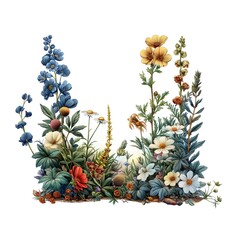 Fototapeta premium Field Plants On A White Background. Illustration On The Theme Of Nature And Drawing, Graphics And Ecology. Generative AI 