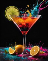 Fruitful Feasts: Colorful Martini Glass Design for T-Shirt Design