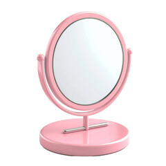 Round Cosmetic Mirror with Dual Side and Pink Base on a transparent Background