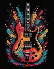 Tune Tint: Colorful Electric Guitar Creation for T-Shirt Design