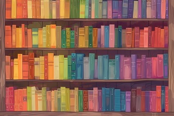colorful illustration of bookshelf with books