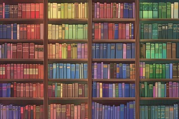 colorful illustration of bookshelf with books