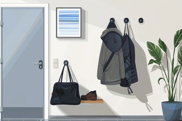 Minimalistic Entryway with Jacket on Wall Hook - Ideal for Real Estate and Interior Design Themes