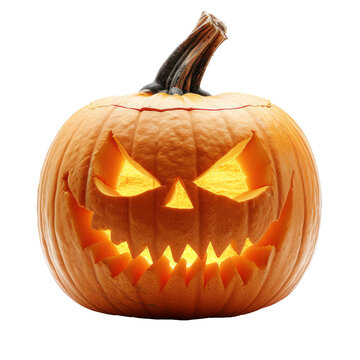 Halloween Jack o Lantern Pumpkin with a spooky face isolated on transparent background With clipping path. cut out. 3d render
