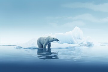 Naklejka premium Frosted Polar bear on iceberg. Winter nature arctic white mammal. Generate Ai