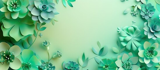 Various shades of green flowers and leaves create a beautiful contrast on a white background. The...
