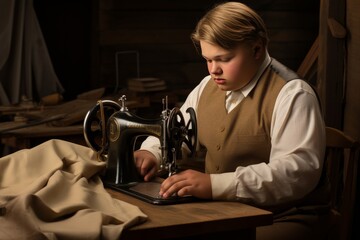 Young Boy Using Sewing Machine