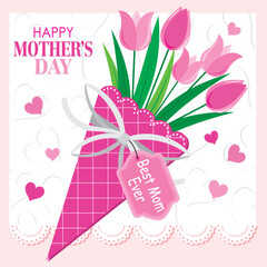 Happy mother's day card design with a bouquet of tulips
