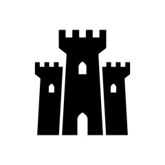 Castle and towers icon. Black silhouette. Front view. Vector simple flat graphic illustration. Isolated object on a white background. Isolate.