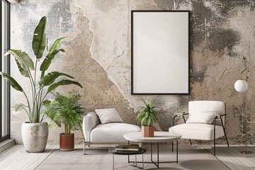 Modern interior. 3D render. Living-room. Exclusive design. With Placeholder