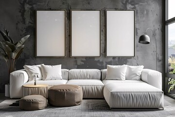 Modern interior. 3D render. Living-room. Exclusive design. With Placeholder