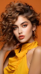 Fototapeta premium Woman With Curly Hair in Yellow Dress