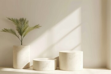 3d render, abstract background, minimal scene with geometrical forms, podium for product presentation