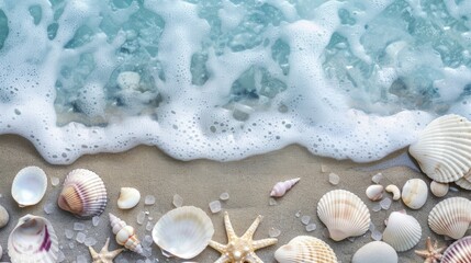 Fototapeta na wymiar Serene Ocean Waves and Seashells Collage