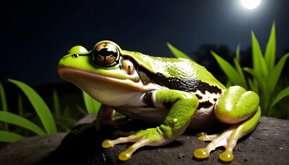 A Frog Croaking Loudly In The Night - obrazy, fototapety, plakaty